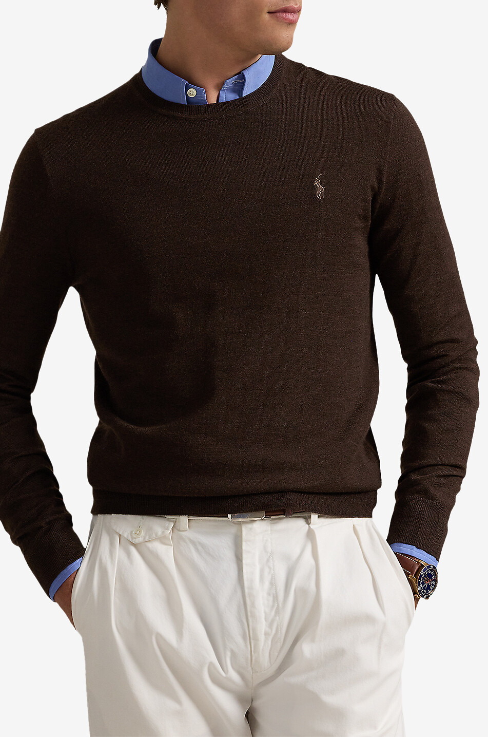 POLO RALPH LAUREN Pull slim en laine lavable à col rond Pony Homme MARRON FONCÉ 2