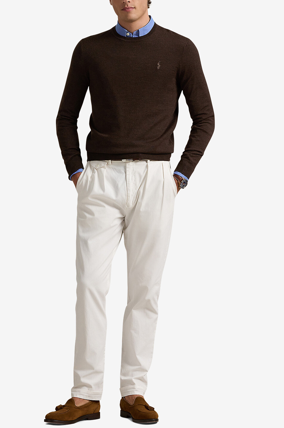 POLO RALPH LAUREN Pull slim en laine lavable à col rond Pony Homme MARRON FONCÉ 4