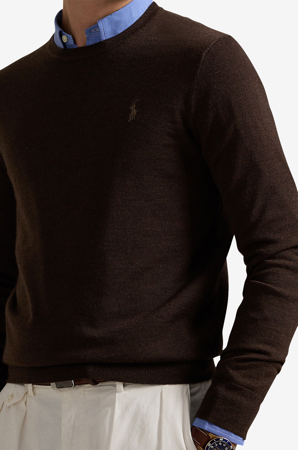 POLO RALPH LAUREN Pull slim en laine lavable à col rond Pony Homme MARRON FONCÉ 5