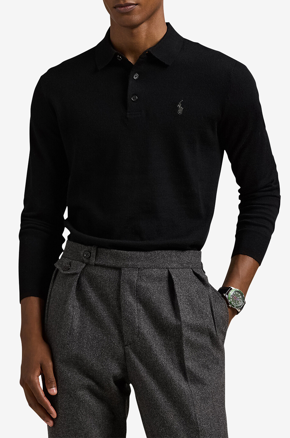 POLO RALPH LAUREN Pony fitted wool polo jumper Men BLACK 2