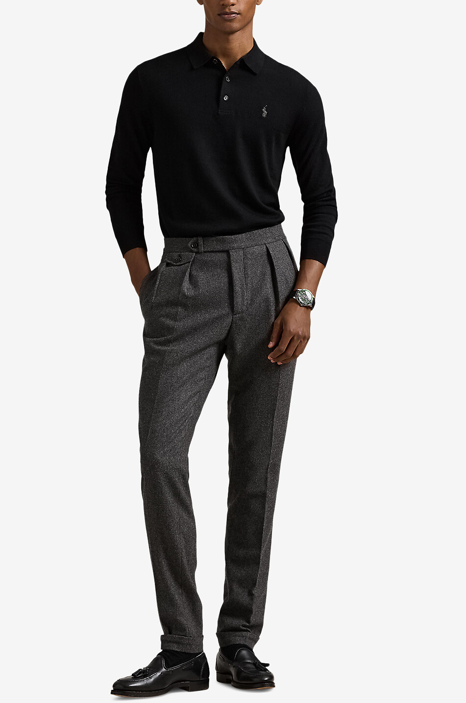 POLO RALPH LAUREN Pony fitted wool polo jumper Men BLACK 4