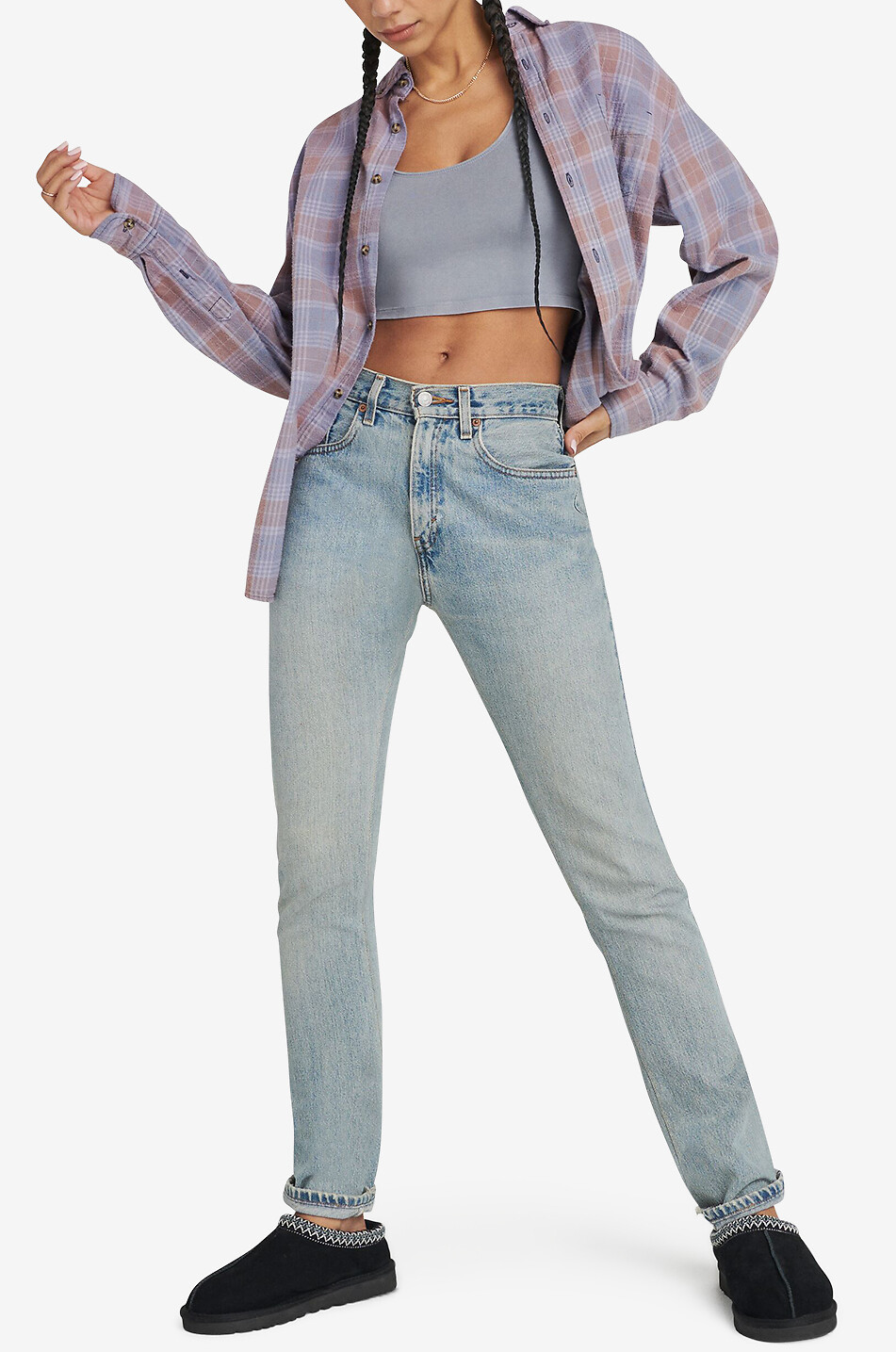 UGG Chaussons en daim fourré W Tasman Braid Femme NOIR 3