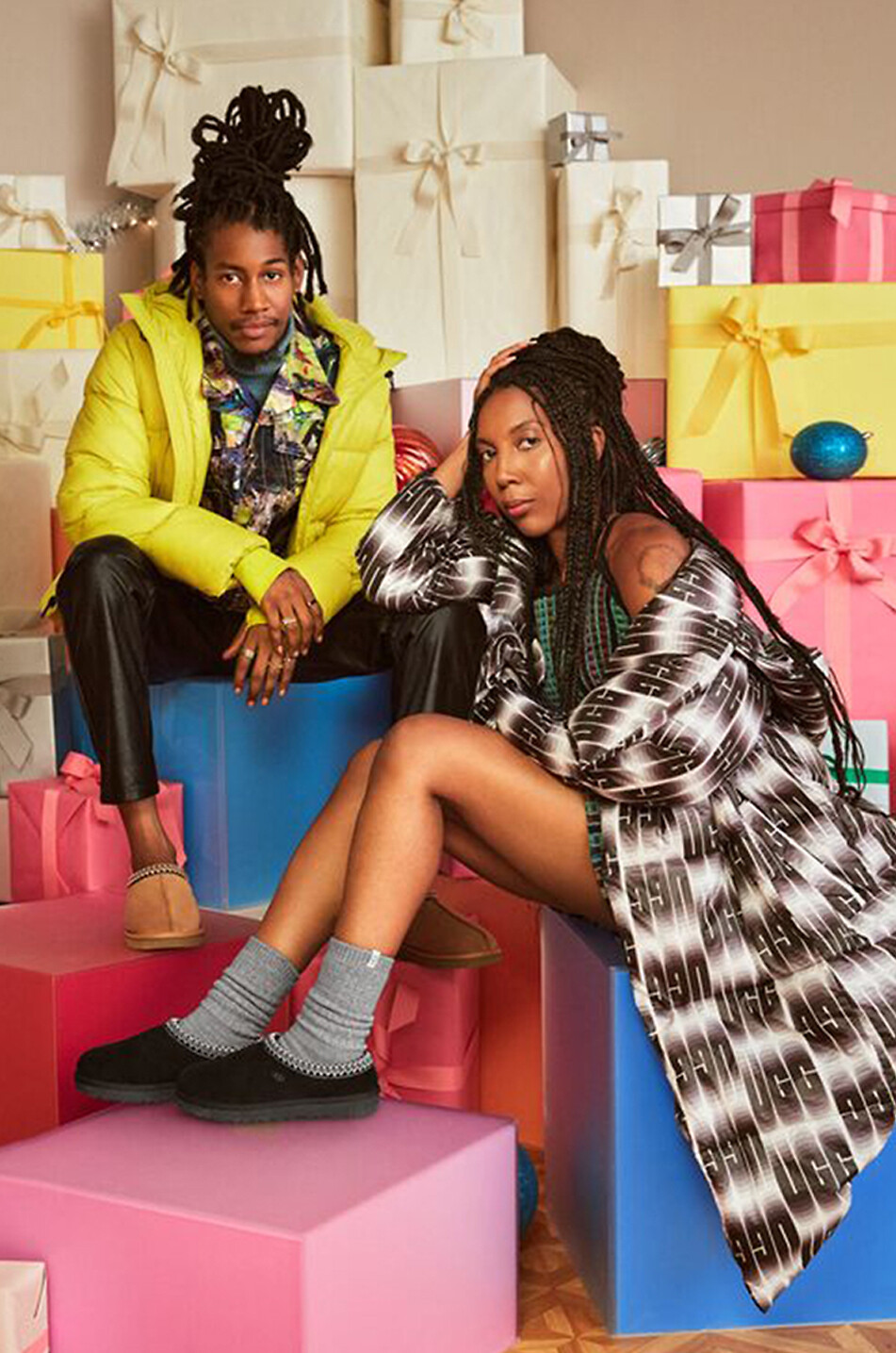 UGG Chaussons en daim fourré W Tasman Braid Femme NOIR 4