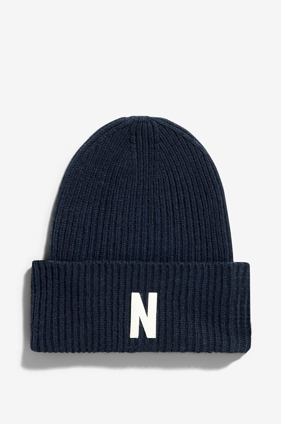 Felt N ribbed knit merino wool beanie