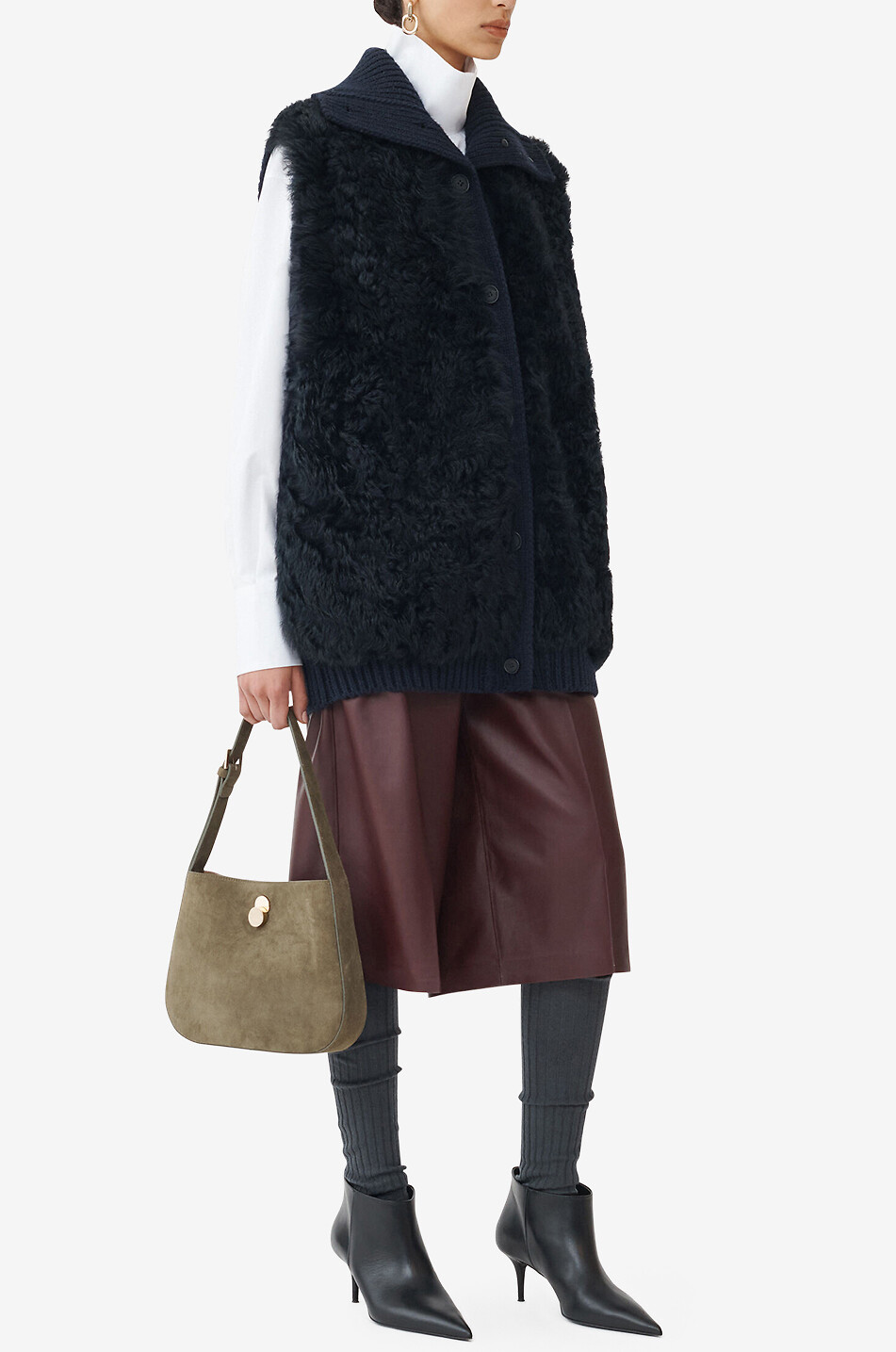 Gilet oversize en peau lainée et fil Platinum