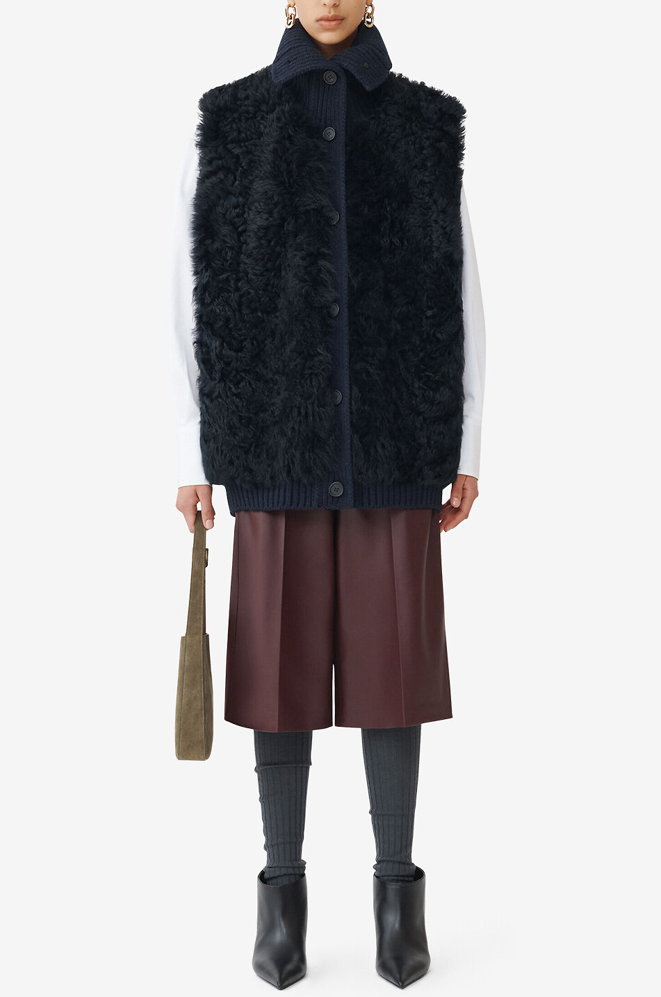 Gilet oversize en peau lainée et fil Platinum