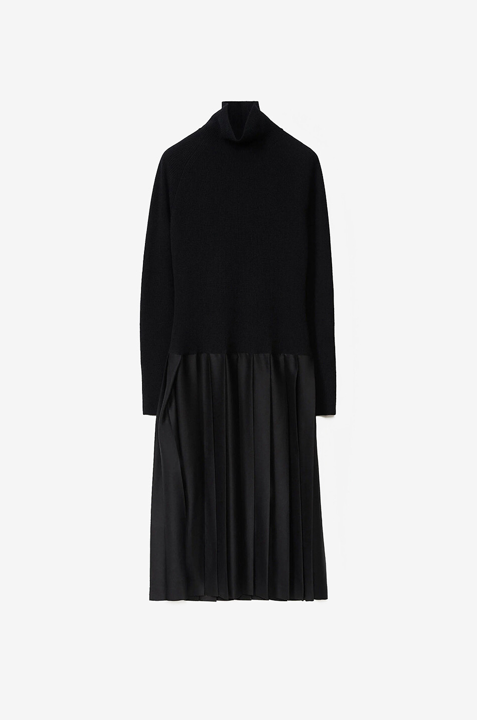 FABIANA FILIPPI Platinum pleated midi knit and flannel dress Women BLACK 1
