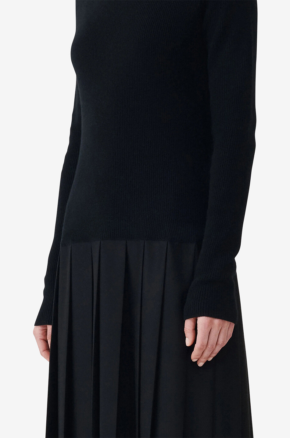 FABIANA FILIPPI Platinum pleated midi knit and flannel dress Women BLACK 5