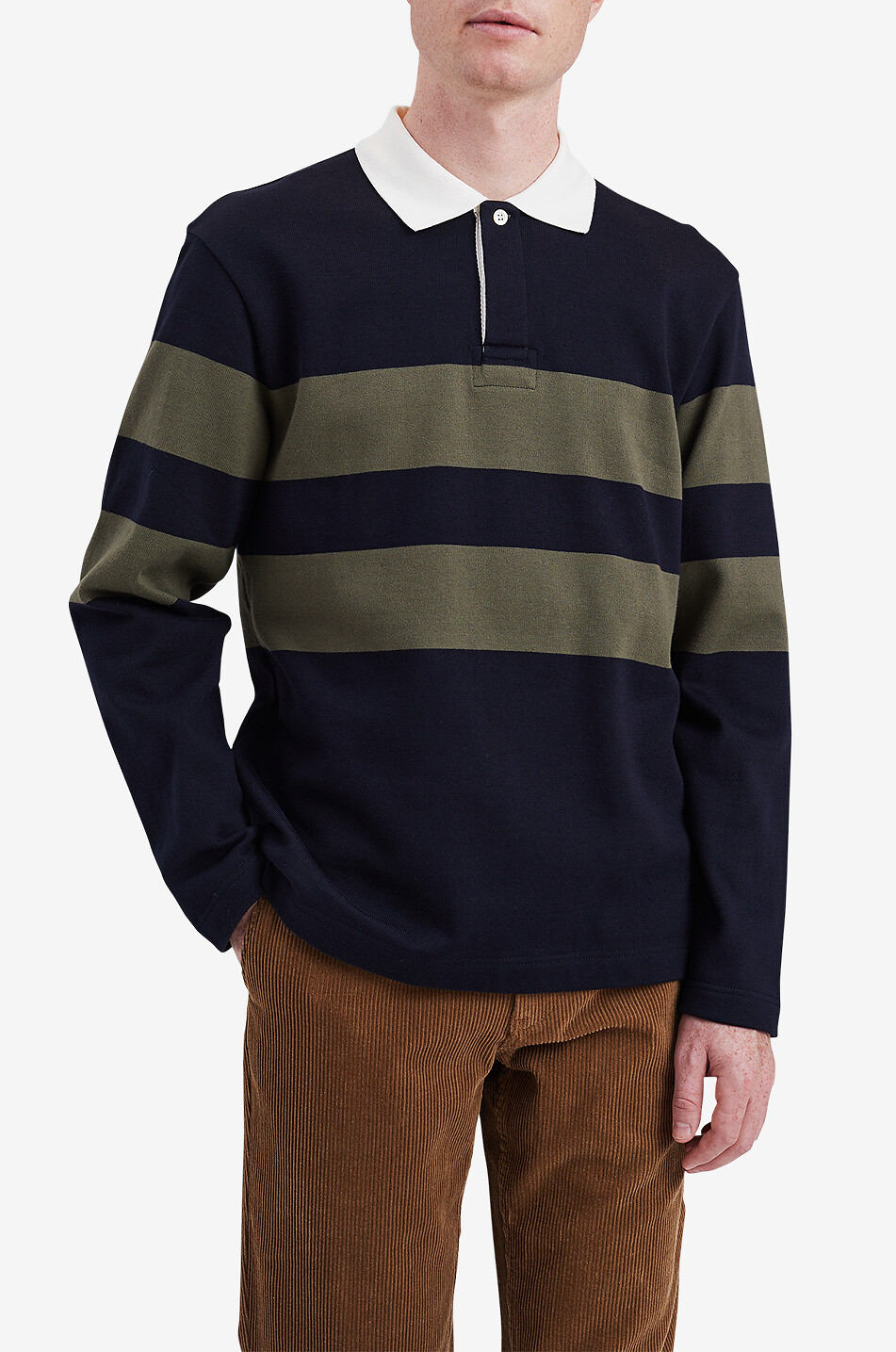 NORSE PROJECTS Polo rayé à manches longues en molleton Ruben Homme BLEU FONCE 3