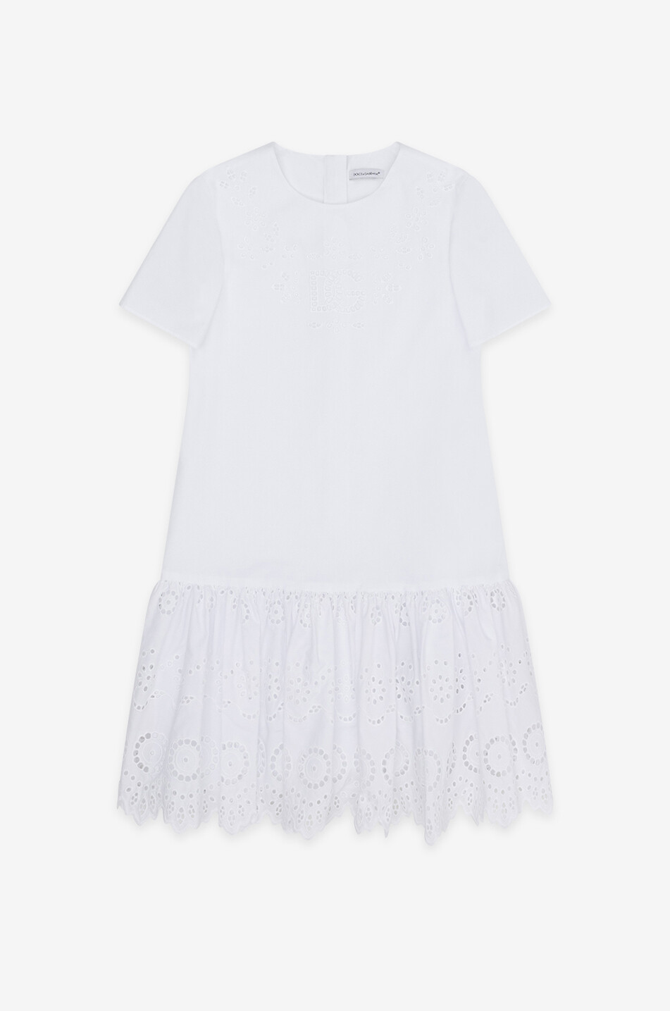 DOLCE & GABBANA DG openwork-embroidered children's short-sleeved dress Girl WHITE 1