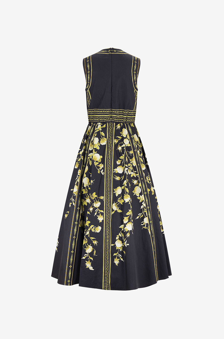 GIAMBATTISTA VALLI Robe midi sans manches en popeline fleurie Papier Peint Femme NOIR 2