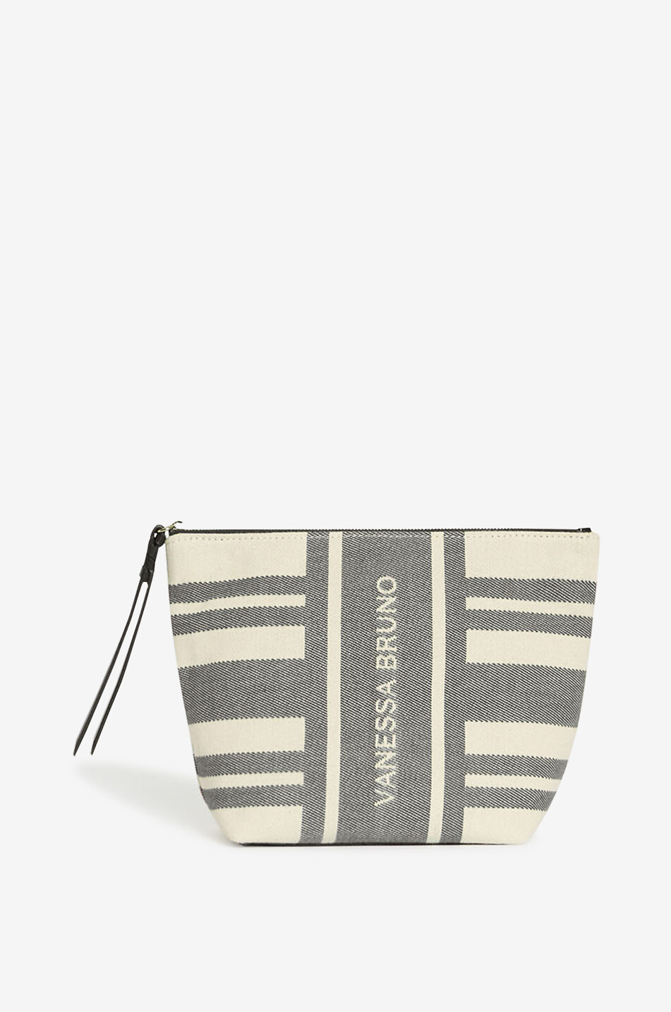 Logo-embroidered zipped pouch in striped canvas