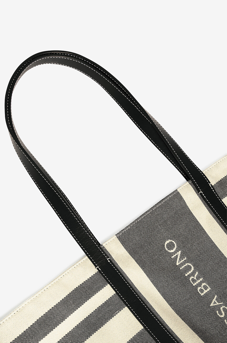 VANESSA BRUNO Gestreifter Canvas- und Leder-Shopper Cabas XL Damen SCHWARZ 6