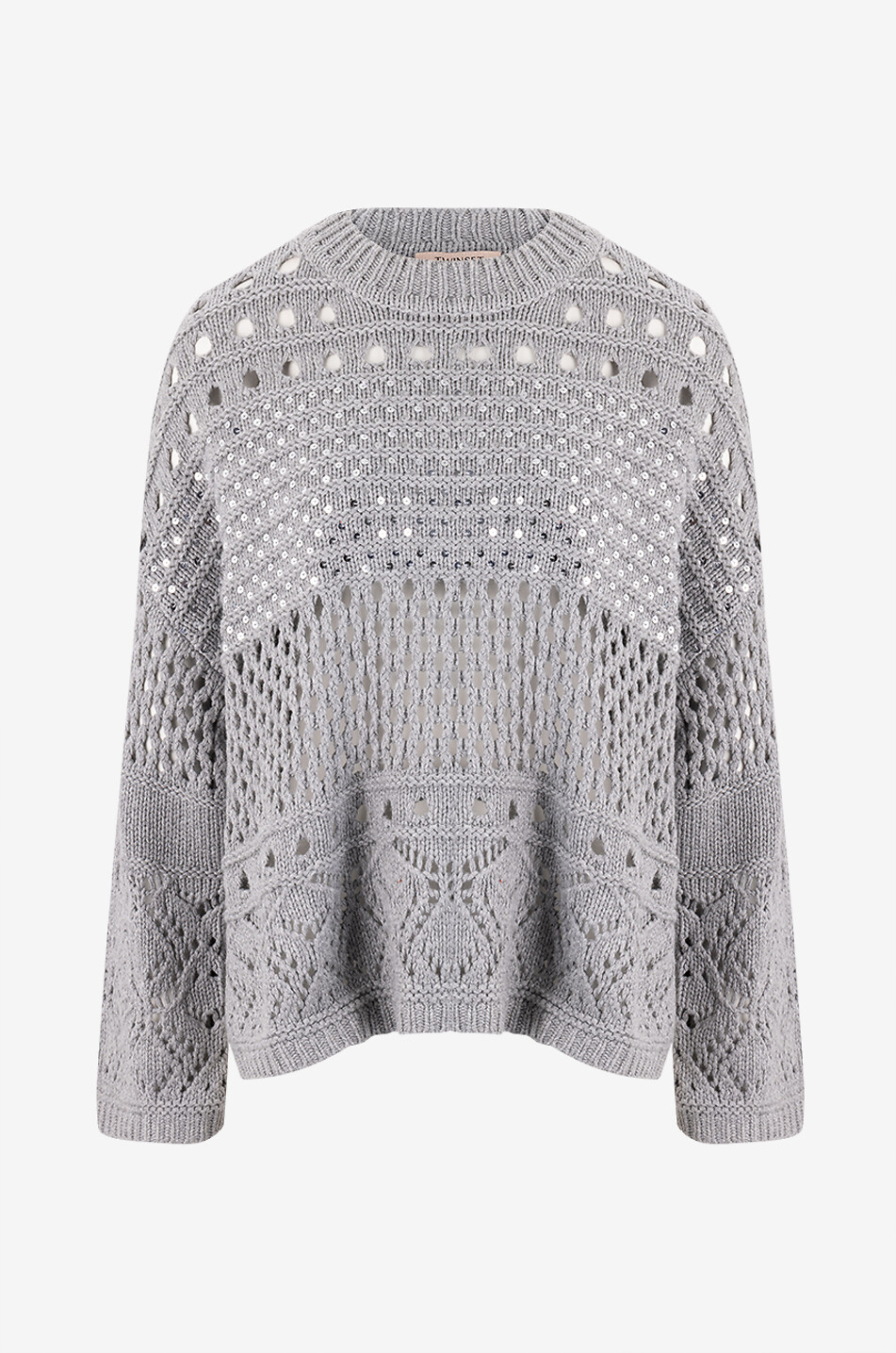 Loose openwork knit crewneck jumper