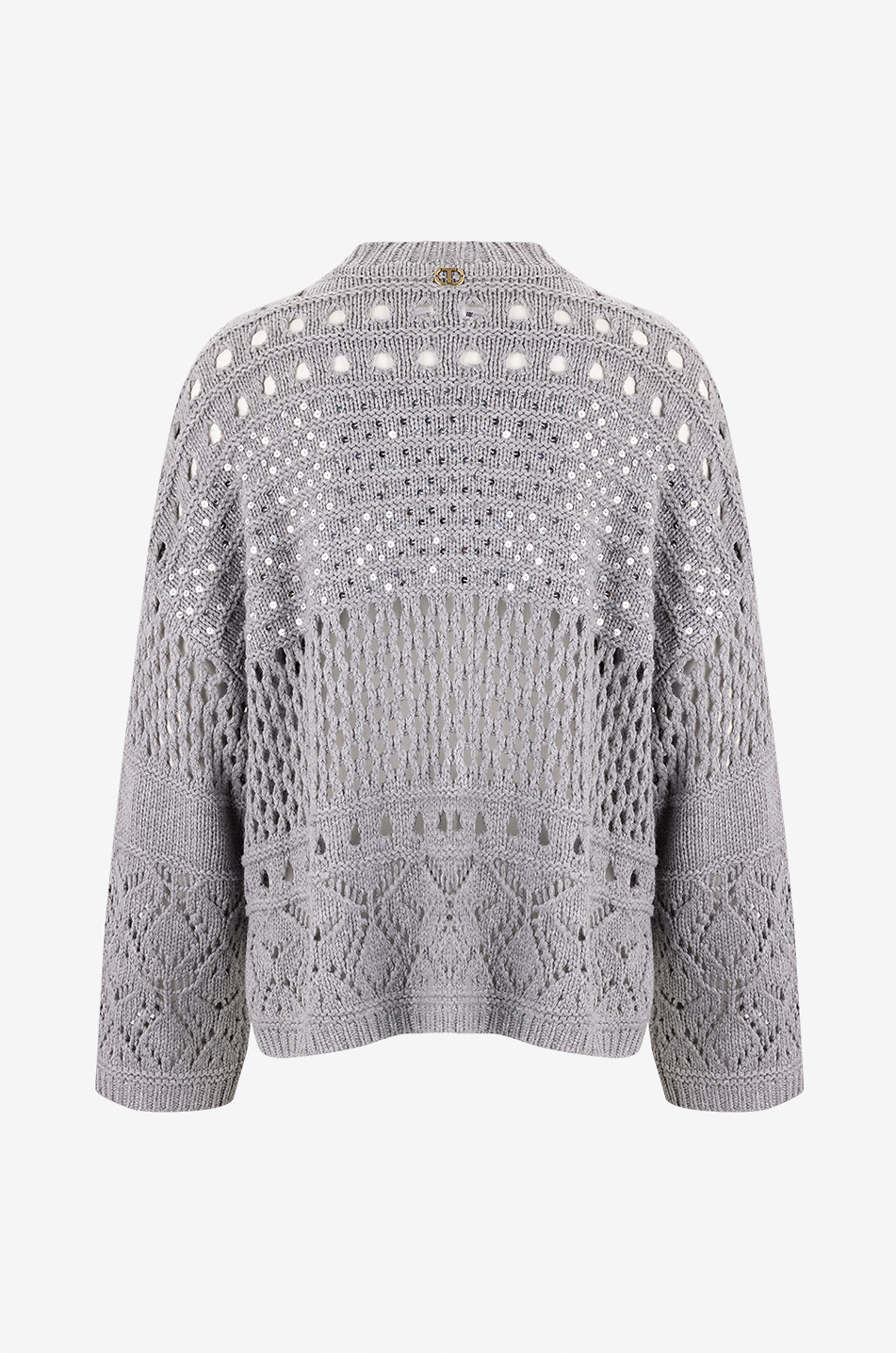 Loose openwork knit crewneck jumper