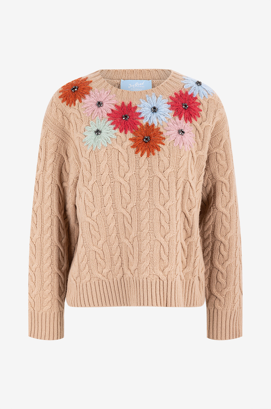 Sasia flower-embroidered cable-knit jumper