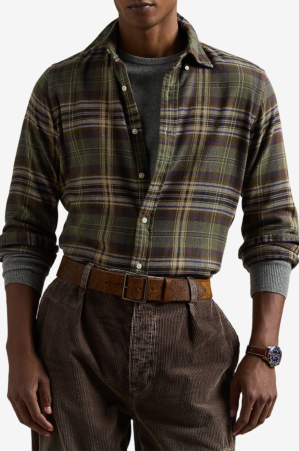 POLO RALPH LAUREN Custom Fit checked brushed flannel shirt Men GREEN 2