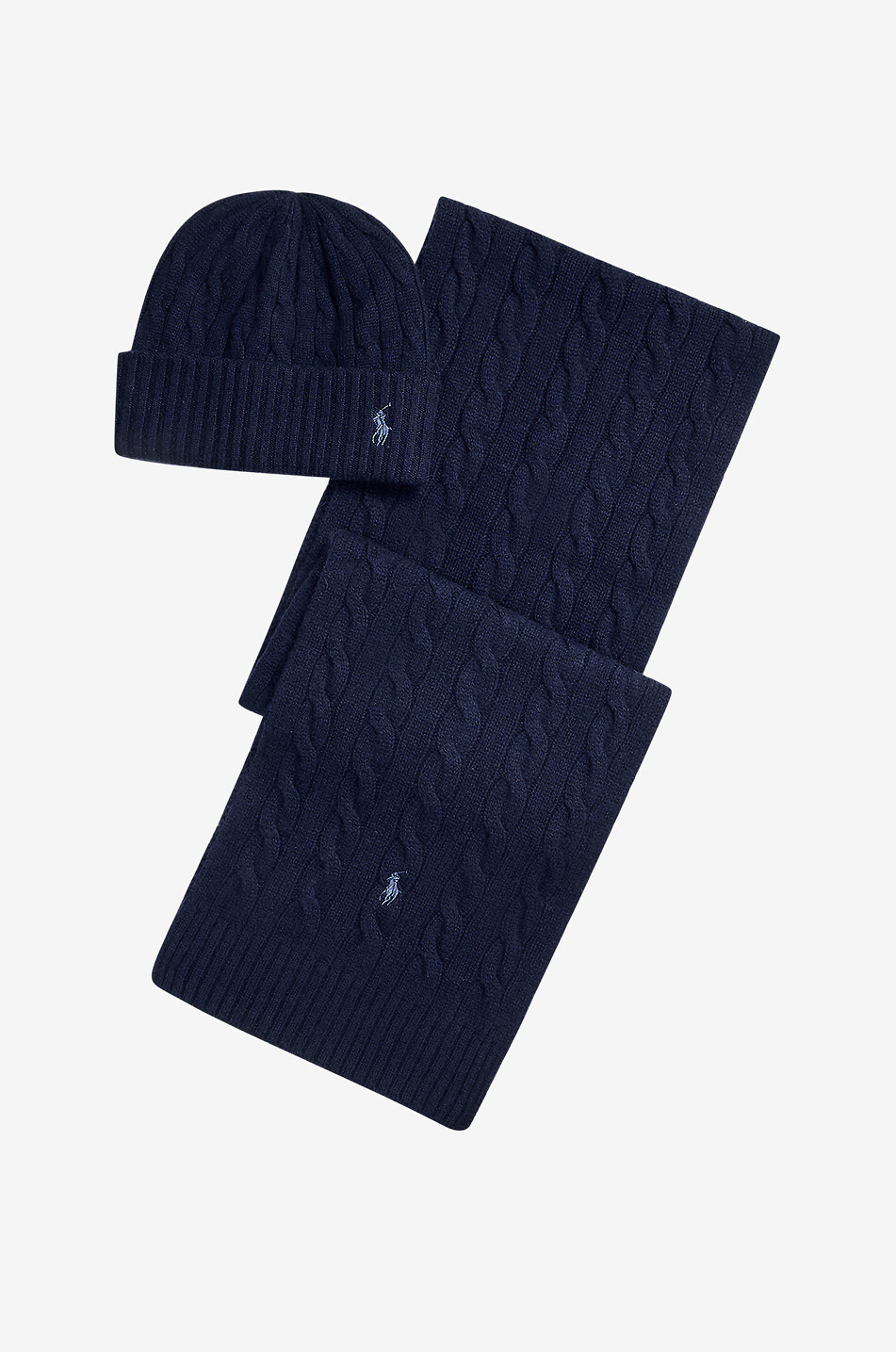 Kaschmir-Zopfstrick-Mütze und Schal