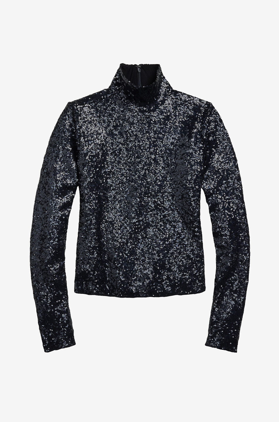 Pailletten-Langarm-Top mit Stehkragen