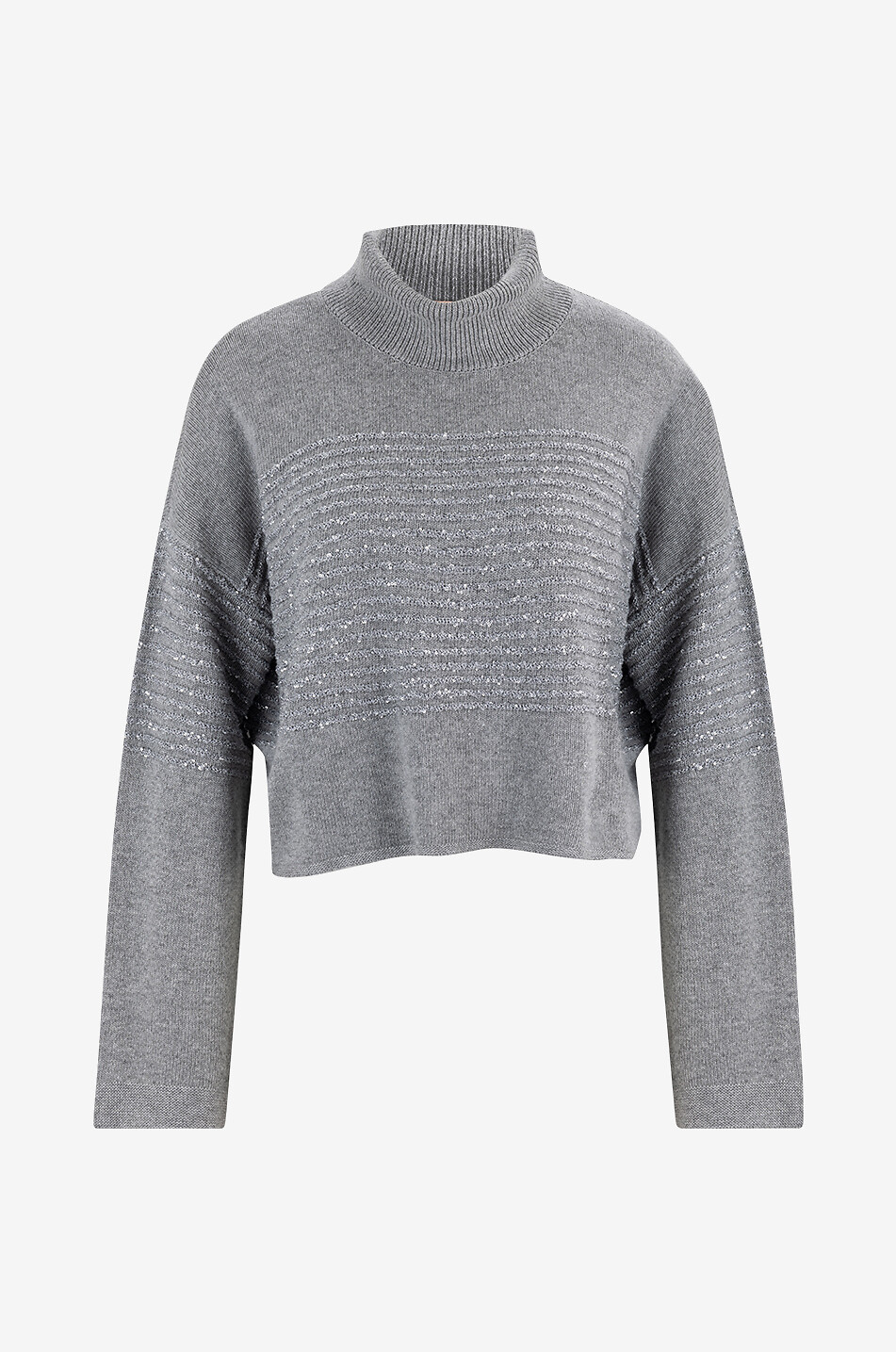 TWINSET Boxy-Pullover mit Stehkragen und Paillettenstreifen Damen MITTELGRAU 1