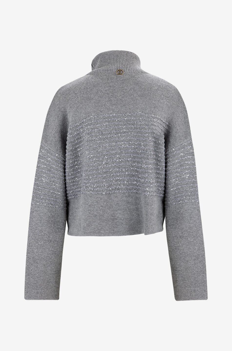 TWINSET Boxy-Pullover mit Stehkragen und Paillettenstreifen Damen MITTELGRAU 2