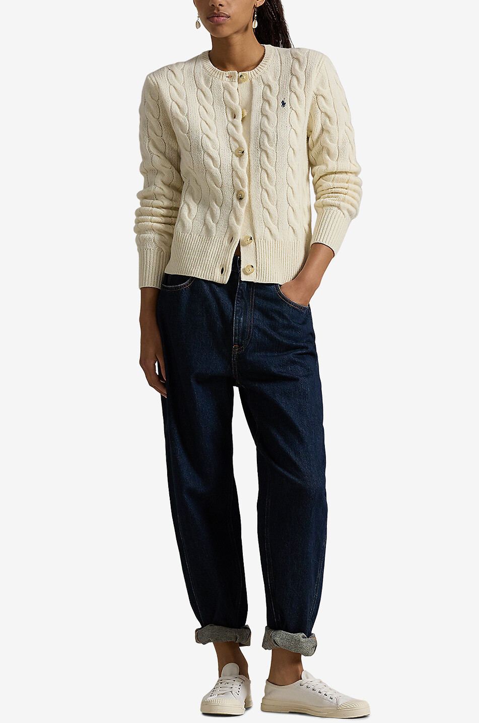 POLO RALPH LAUREN Wool and cashmere cable knit cardigan Women EGGSHELL 4