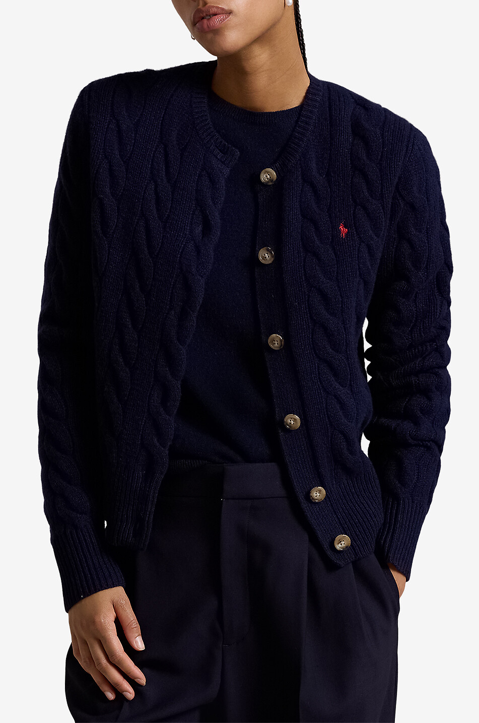 POLO RALPH LAUREN Cardigan en laine et cachemire torsadé Femme BLEU FONCE 2