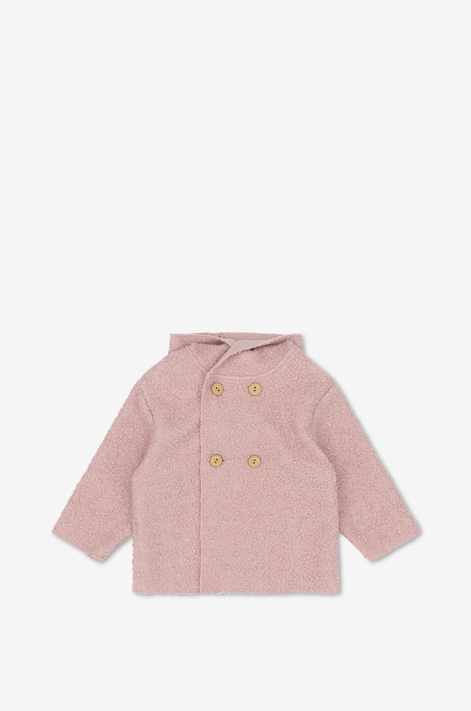 Hooded double-breasted bouclé baby coat