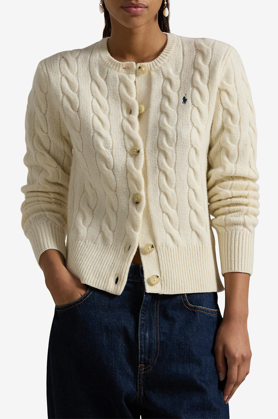 POLO RALPH LAUREN Wool and cashmere cable knit cardigan Women EGGSHELL 2