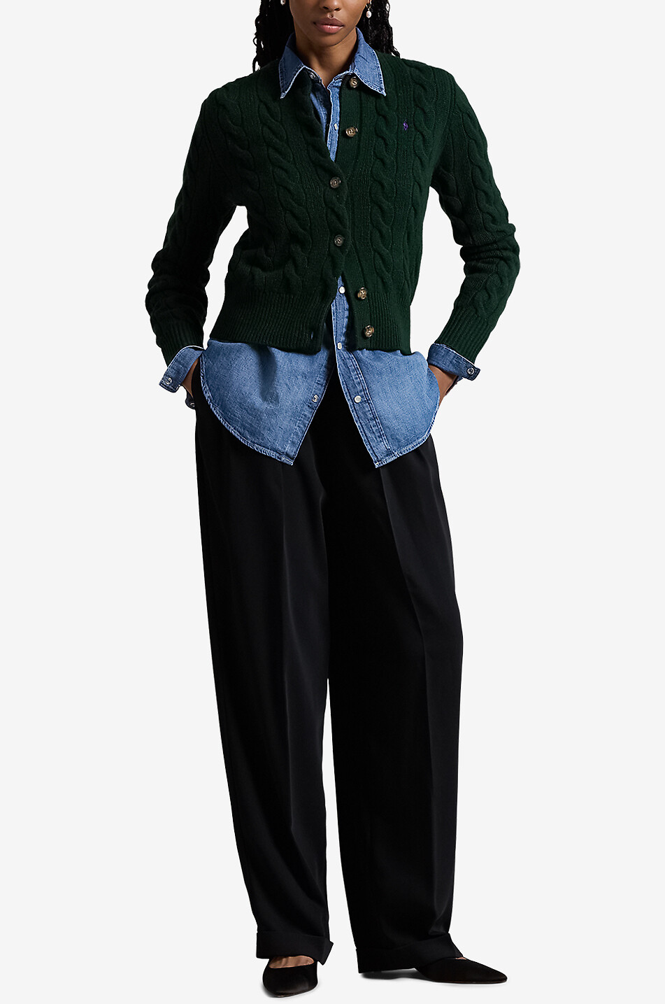 POLO RALPH LAUREN Zopfstrick-Cardigan aus Wolle und Kaschmir Damen DUNKELGRÜN 4