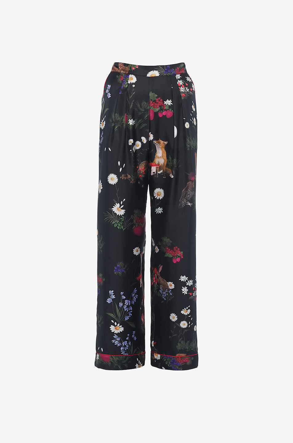 Bas de pyjama en sergé de soie imprimé Poete