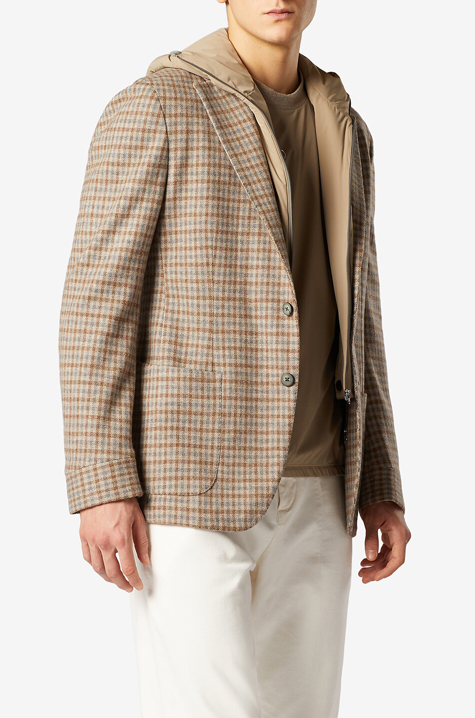 Hooded blazer with bicolour checks
