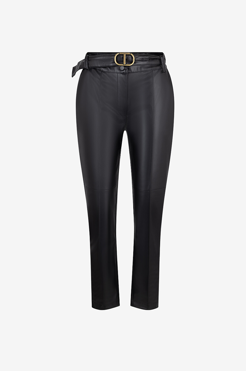 Pantalon slim taille haute en cuir synthetique