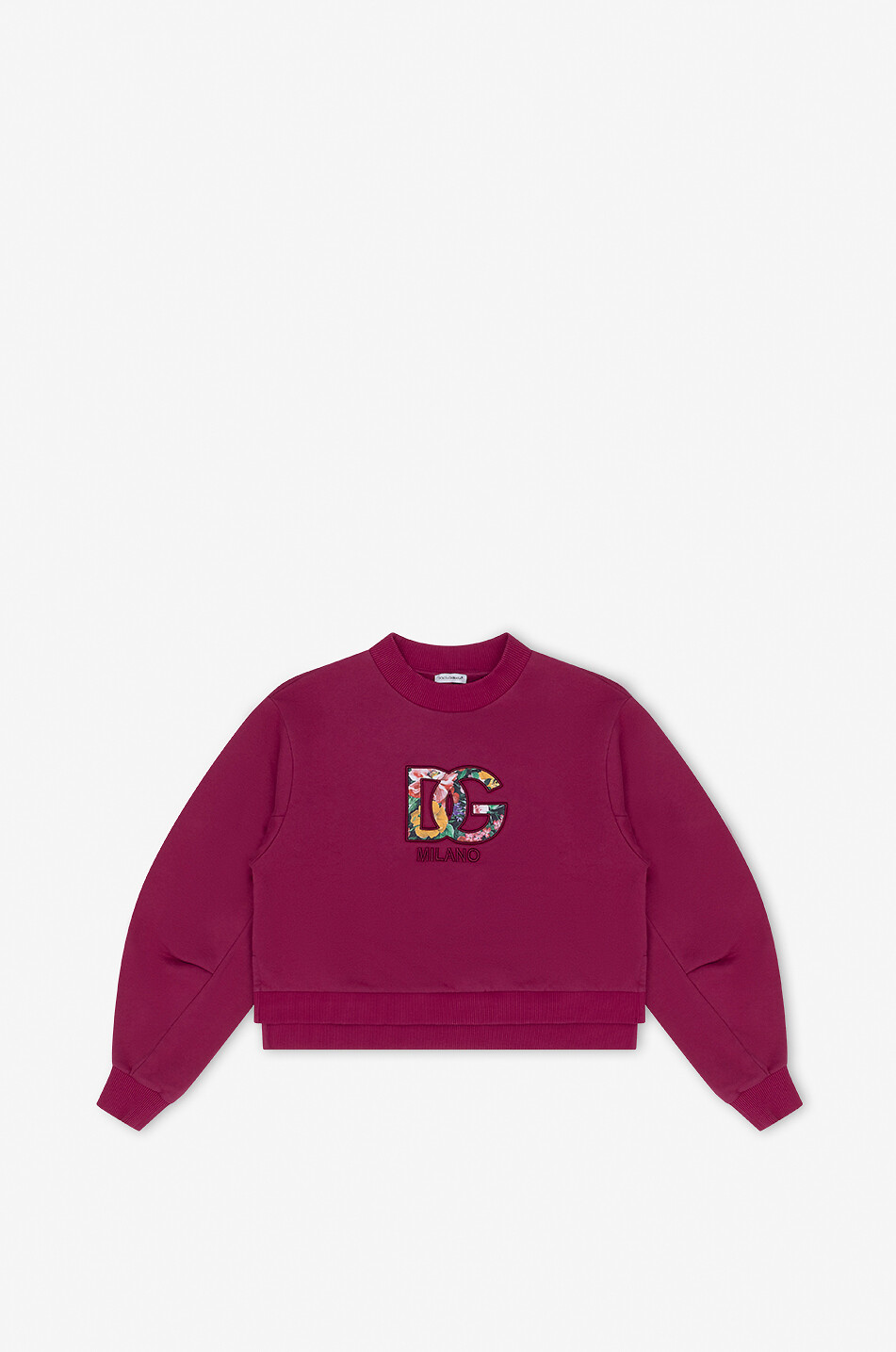 DOLCE & GABBANA Sweat-shirt boxy à col rond et patch DG fille Winter Flower Fille ROSE FONCÉ 1