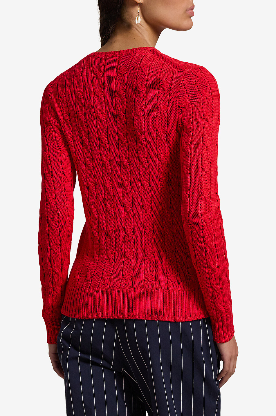 Pull torsadé à col rond en coton Pony