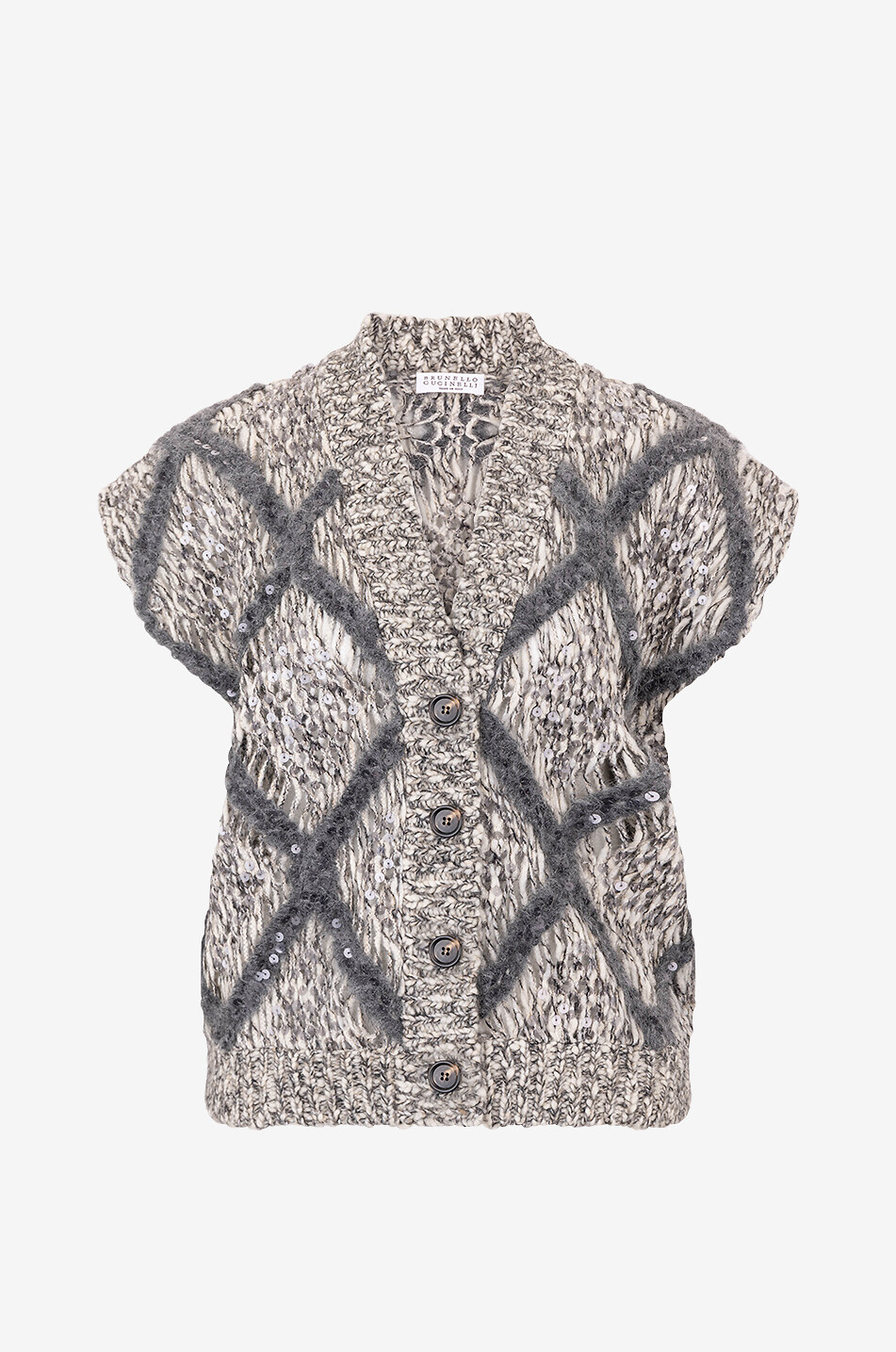 BRUNELLO CUCINELLI Lochstrick-Weste aus Wolle und Alpaka Sparkling Diamonds Damen GRAU 1