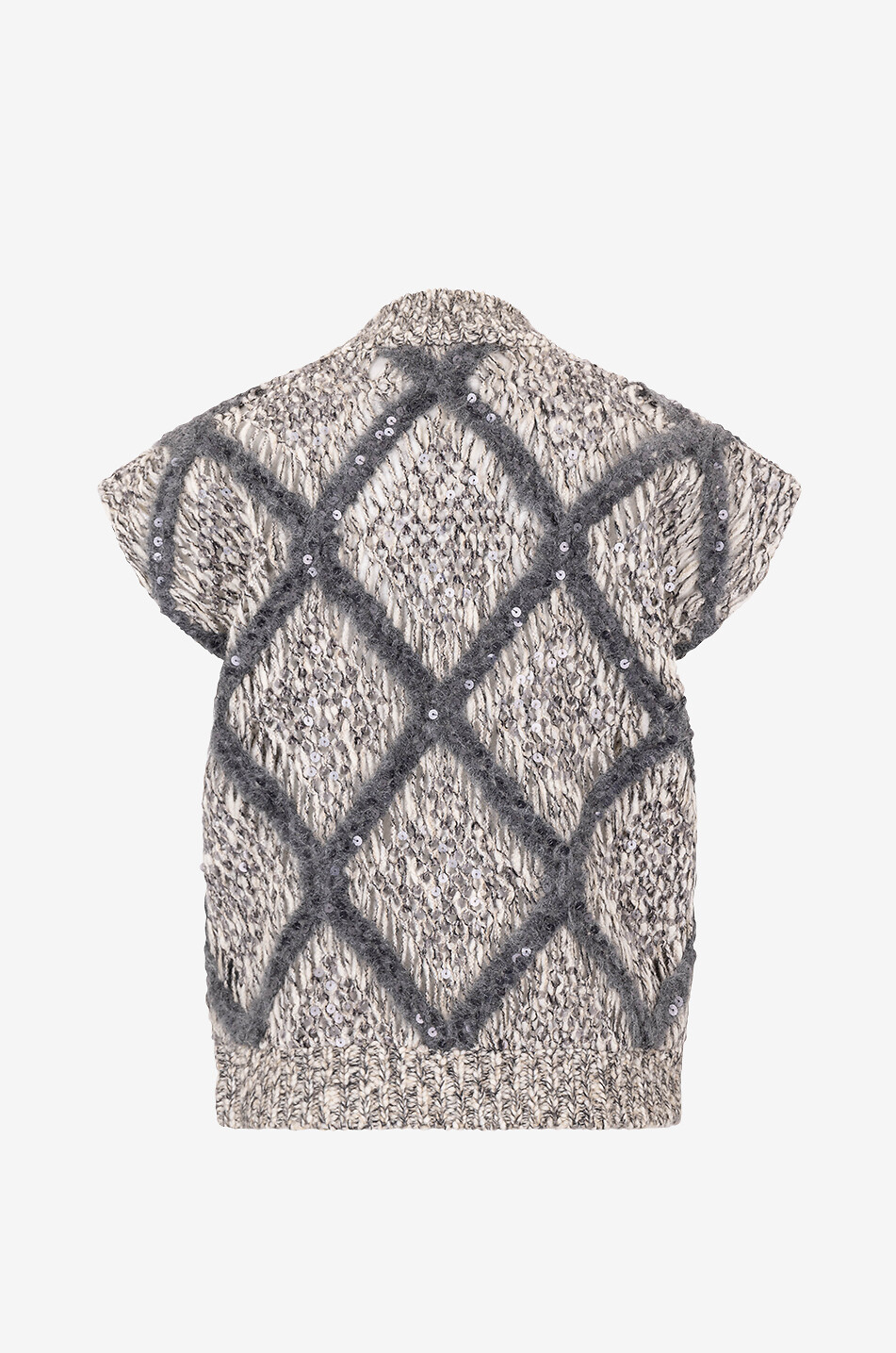 BRUNELLO CUCINELLI Lochstrick-Weste aus Wolle und Alpaka Sparkling Diamonds Damen GRAU 2