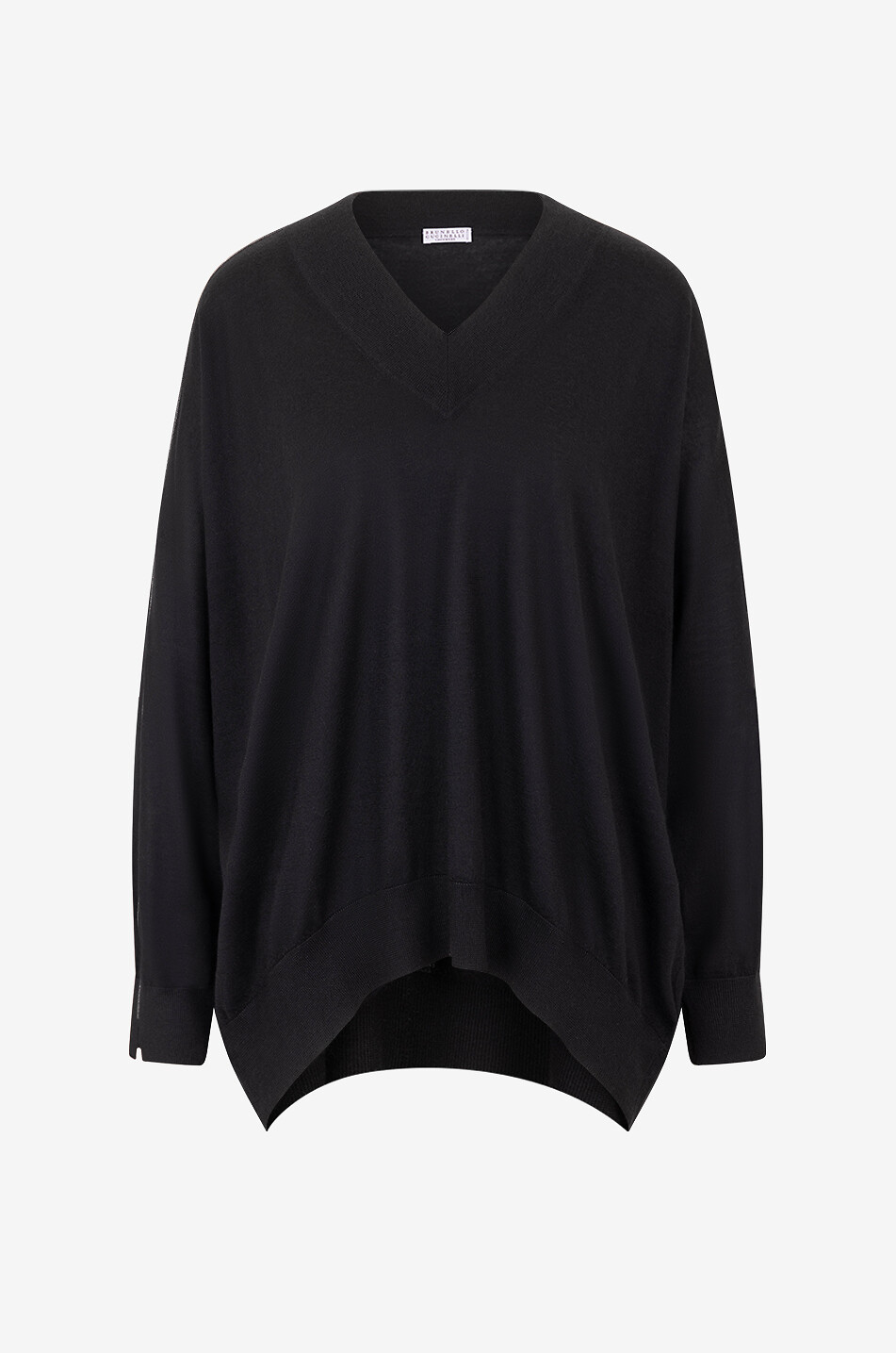 BRUNELLO CUCINELLI Feiner weiter Pullover mit V-Ausschnitt und Monile an den Schultern Damen SCHWARZ 1