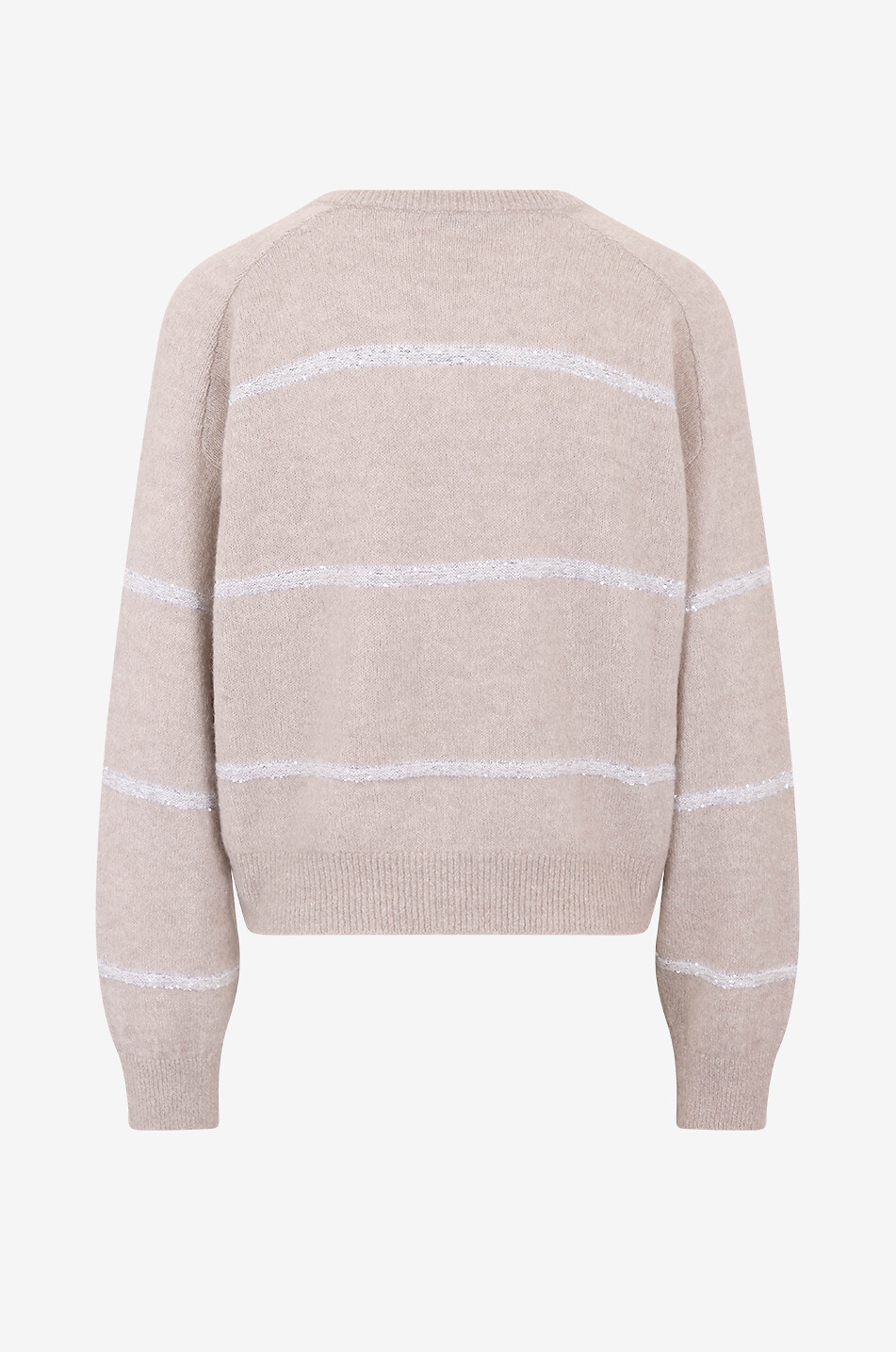 BRUNELLO CUCINELLI Pull boxy à col V en laine et alpaga Dazzling Stripes Femme BEIGE 2