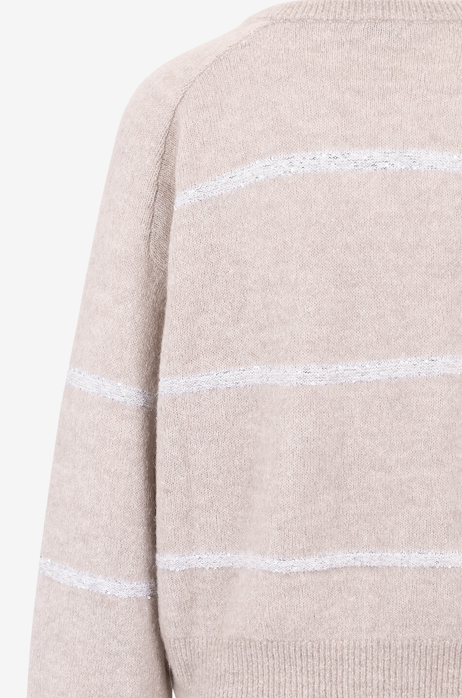 BRUNELLO CUCINELLI Pull boxy à col V en laine et alpaga Dazzling Stripes Femme BEIGE 4