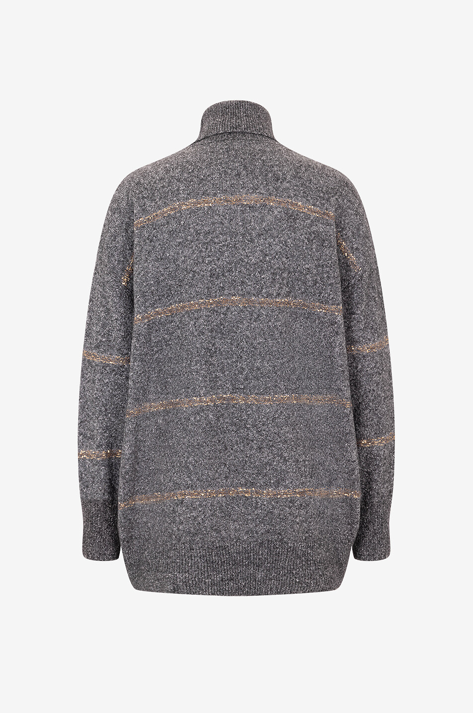 BRUNELLO CUCINELLI Dazzling Stripes loose mottled alpaca and woll turtleneck jumper Women DARK GREY 2