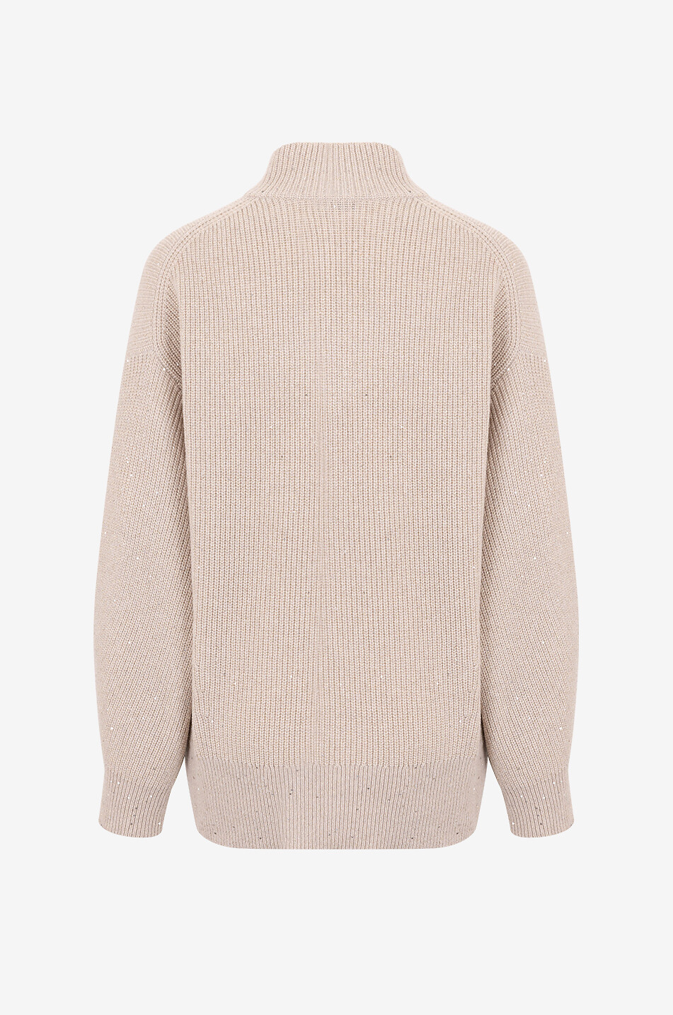 BRUNELLO CUCINELLI Glitzernder gerippter Woll- und Kaschmirpullover mit Stehkragen Damen BEIGE 2