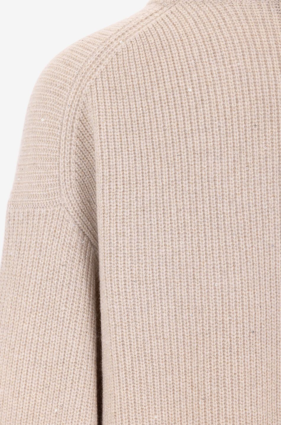 BRUNELLO CUCINELLI Glitzernder gerippter Woll- und Kaschmirpullover mit Stehkragen Damen BEIGE 3