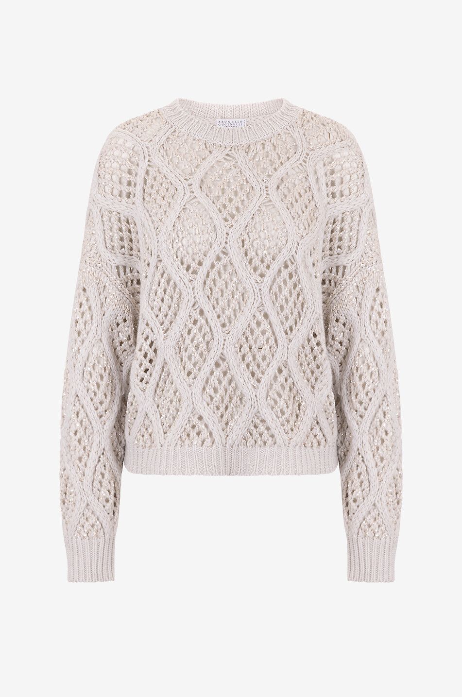 BRUNELLO CUCINELLI Dazzling Net cable-knit cashmere jumper Women LIGHT GREY 1