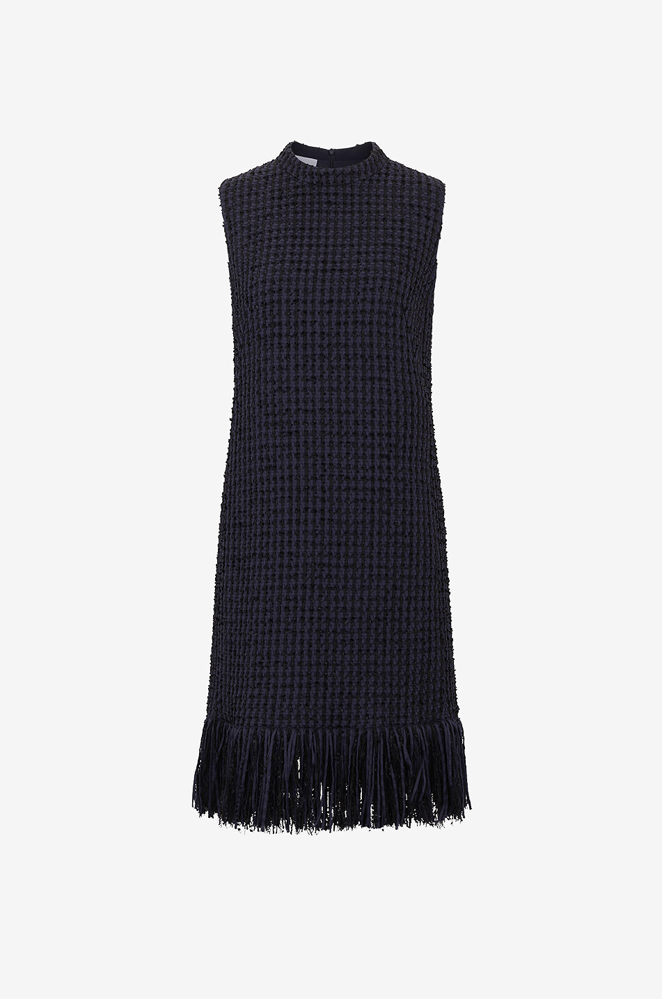 Robe courte sans manches en tweed à ourlet franges