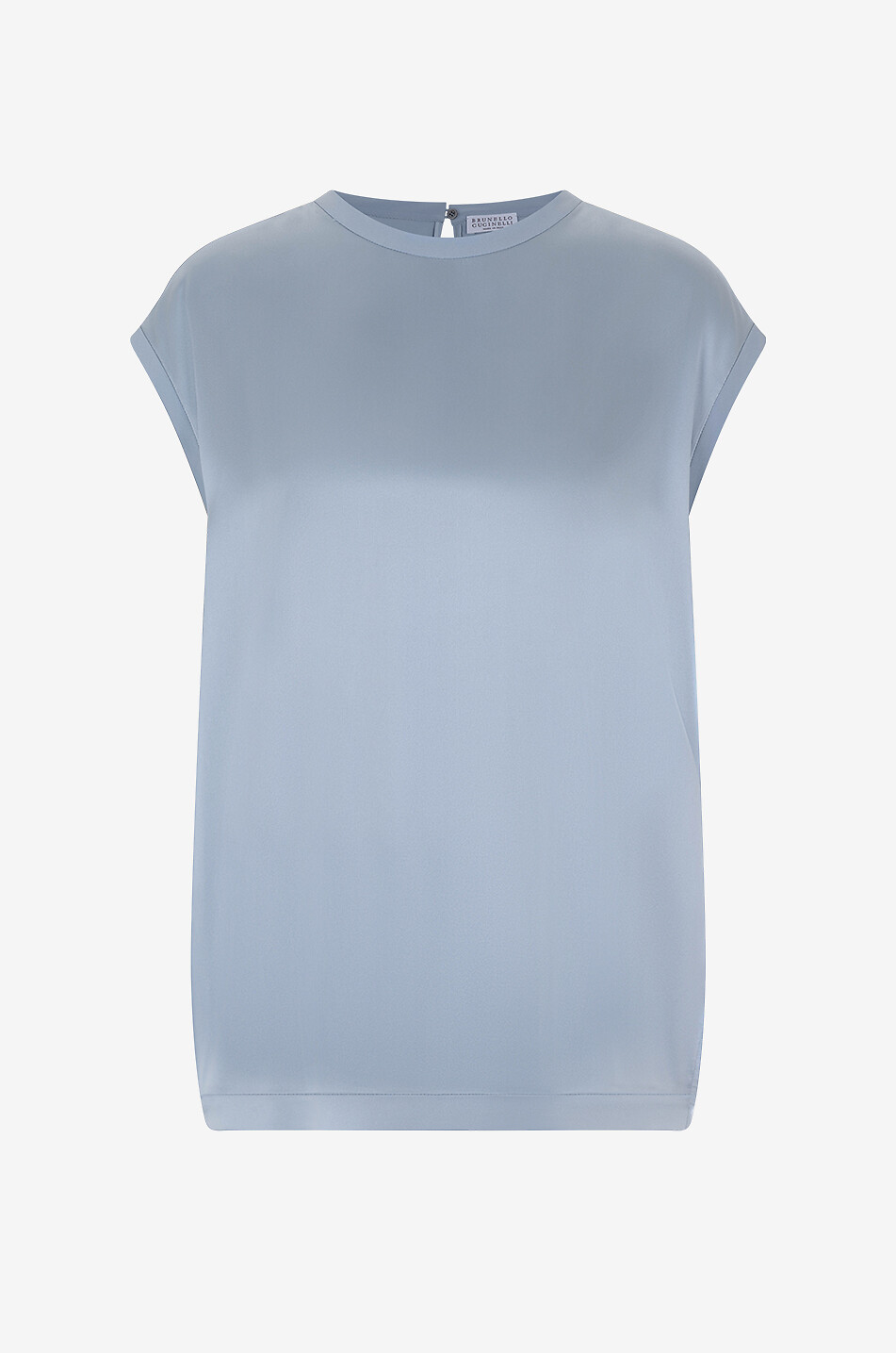 BRUNELLO CUCINELLI Top sans manches en satin de soie stretch détail Monile Femme BLEU CLAIR 1