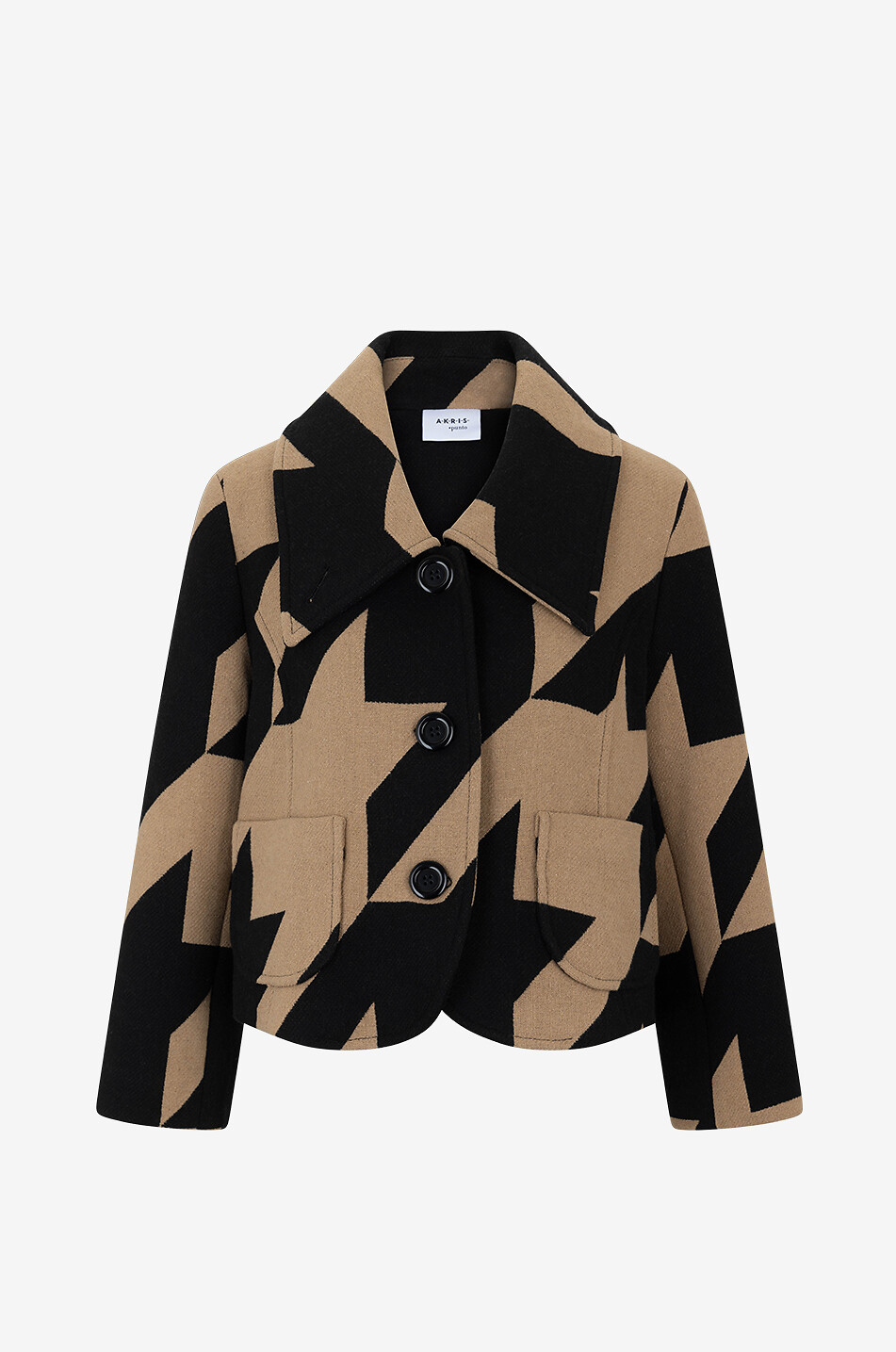 Macro houndstooth check boxy wool blend jacket