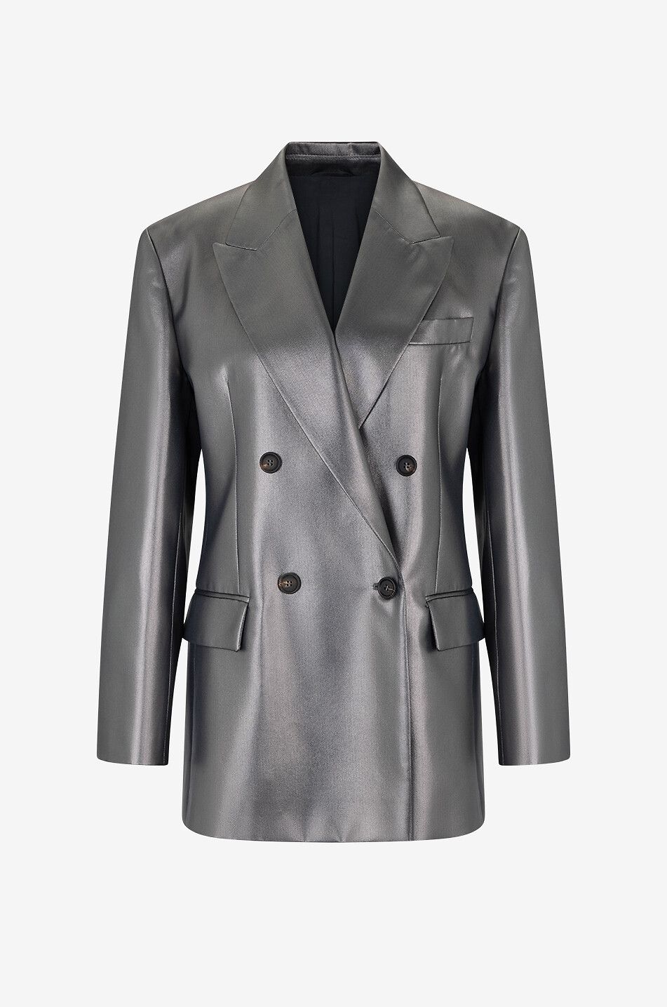 BRUNELLO CUCINELLI Blazer à boutonnage double en sergé de soie lamé Monile Femme GRIS FONCÉ 1