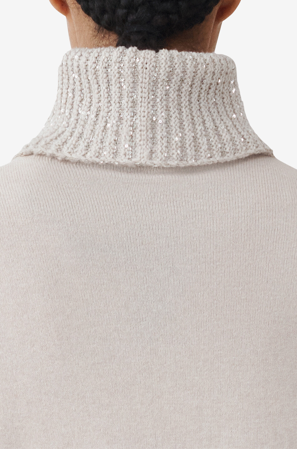 FABIANA FILIPPI Kurzes Platinum-Strickkleid mit funkelndem Rollkragen Damen Hellbeige 5