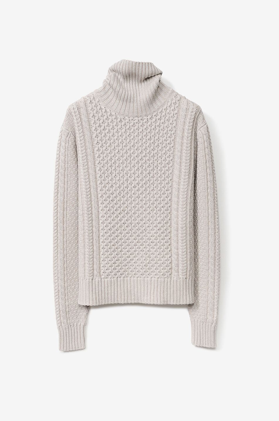 Zopfstrick-Rollkragenpullover aus Lurex-Platinum Fisherman